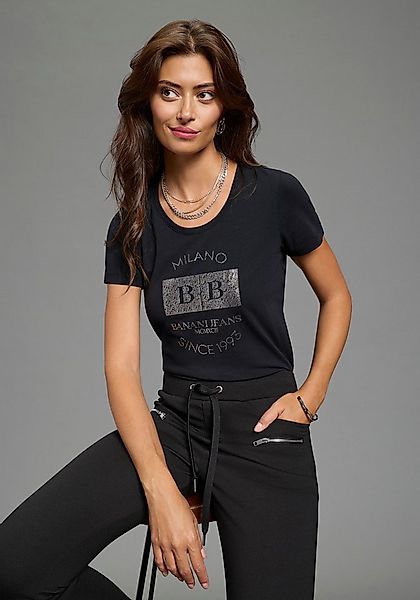 Bruno Banani T-Shirt mit schimmerndem Glitzerprint und Basic-Passform günstig online kaufen