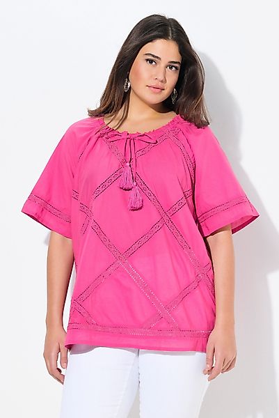 Ulla Popken Tunika Bluse Häkel-Spitzenbänder Rundhals günstig online kaufen