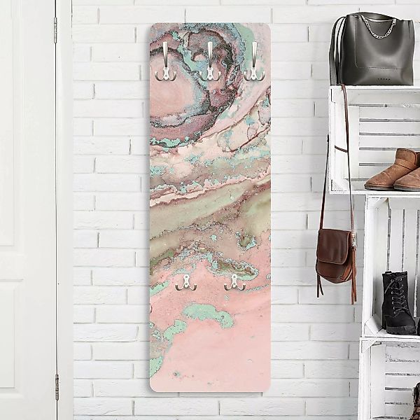 Wandgarderobe Holzpaneel Farbexperimente Marmor Rose und Türkis günstig online kaufen
