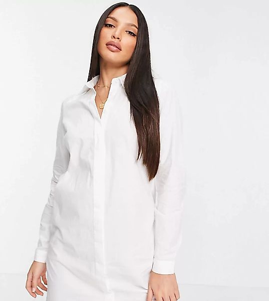ASOS DESIGN Tall – Mini-Hemdkleid aus Baumwolle in Weiß günstig online kaufen