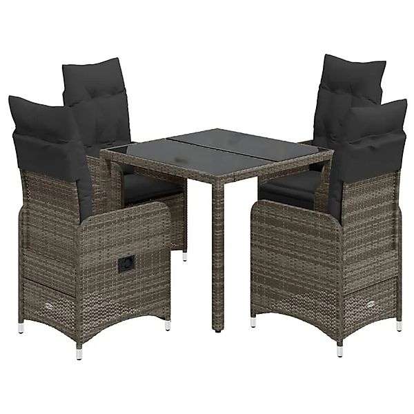 vidaXL 5-tlg Garten-Bistro-Set mit Kissen Grau Poly Rattan Modell 16 günstig online kaufen