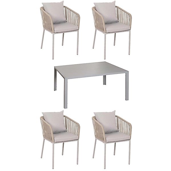 MCW Gartengarnitur N41 Sitzgruppe Tisch 4xStuhl Wetterfest Alu 140x80cm Sei günstig online kaufen