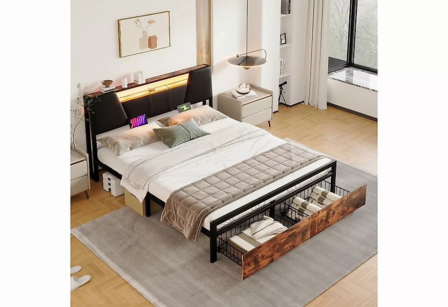 MODFU Stauraumbett Eisenrahmenbett, Bett mit farblich veränderbarem Ambient günstig online kaufen