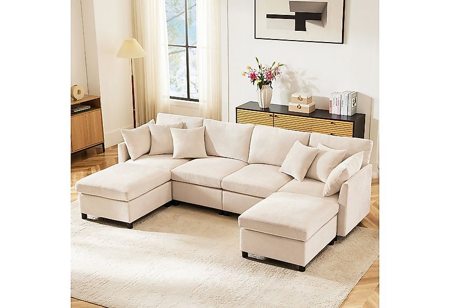 Merax Ecksofa U-förmiges Sofa aus Chenille-Stoff, 1 Teile, Modulares Couch günstig online kaufen