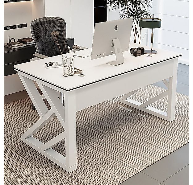 habeig Schreibtisch Metallrahmen Kabeldurchlass 140x60x75cm weiß, Breite 14 günstig online kaufen