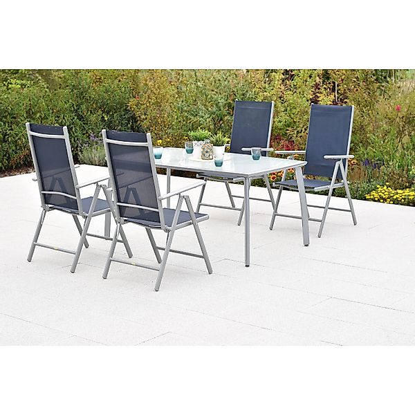 Merxx Amalfi Gartenmöbel-Set 5-tlg 4 Klappsessel Gartentisch 150x90cm Marin günstig online kaufen