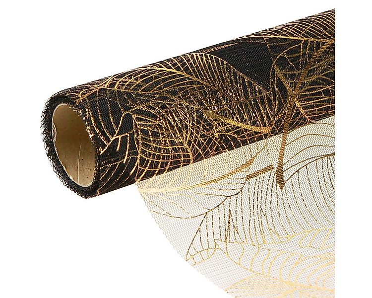 Viana Tischläufer Schwarz-Gold Organza Tischläufer mit Blättermuster 48x450 günstig online kaufen