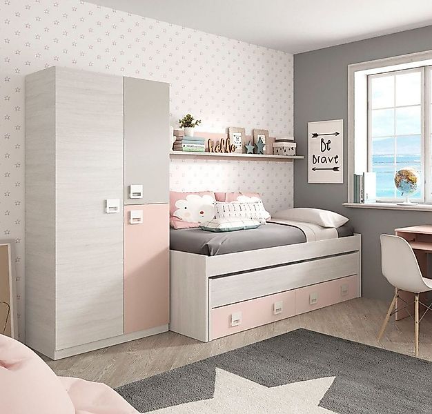 freiraum Jugendzimmer-Set NUBE, (Kleiderschrank), in Alpen-Weiß / Grau / Ro günstig online kaufen