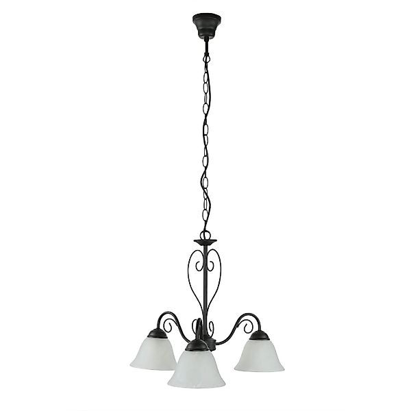 EASYLIGHT Pendelleuchte 3-Flammig E14 Rustikal Glas Metall Ø 46 cm Schwarz günstig online kaufen