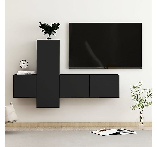 vidaXL TV-Schrank 3-tlg TV-Schrank-Set Schwarz Spanplatte TV-Konsole für Fe günstig online kaufen