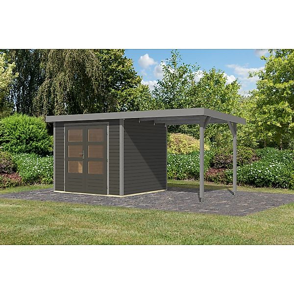 Karibu Gartenhaus Ernesto 3 B m. Anbaudach Terragrau/Grau 209 x 238 x 213 c günstig online kaufen
