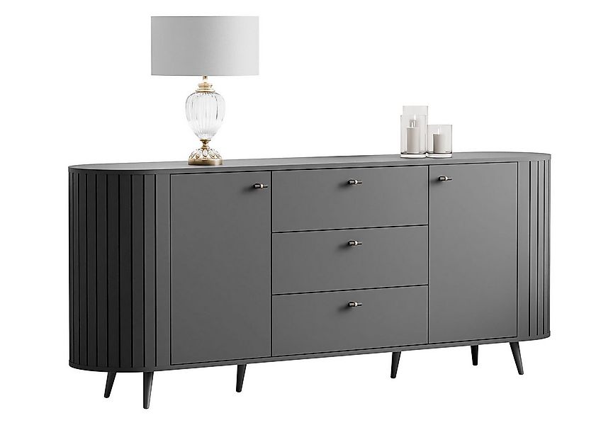 yourhouse24 Sideboard LINNEA 190cm 2D3S Runde Ecken Lamellen Kaschmir/Schwa günstig online kaufen