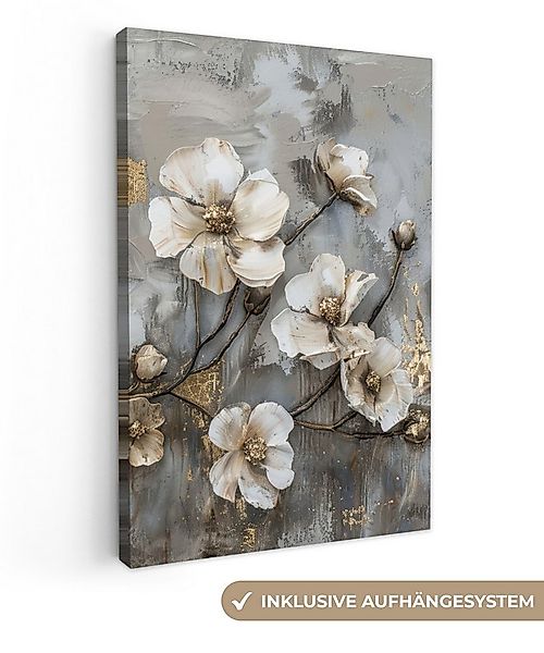 OneMillionCanvasses® Leinwandbild Blumen - Weiß - Grau - Gold - Luxus, Foto günstig online kaufen