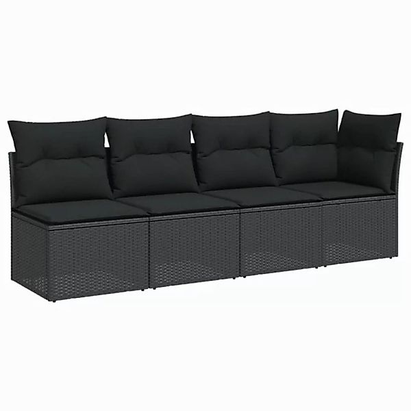 vidaXL Loungesofa Gartensofa mit Kissen 4-Sitzer Schwarz Poly Rattan, 1 Tei günstig online kaufen