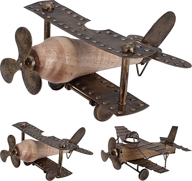 Koopman Dekofigur Holzflugzeug 27 cm Braun günstig online kaufen