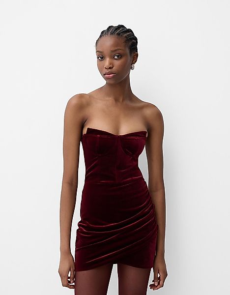 Bershka Velvet Minikleid Damen Xs Bordeaux günstig online kaufen