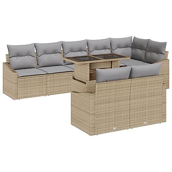 vidaXL Loungesofa 9-teiliges Garten Sofa Set mit Kissen Beige Poly Rattan, günstig online kaufen