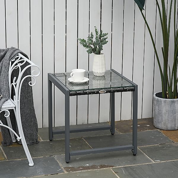 Outsunny® Gartentisch Beistelltisch mit Hartglas, Polyrattan & Aluminium, w günstig online kaufen