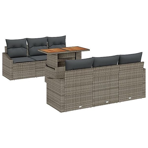 vidaXL Loungesofa 7-teilige Garten-Essgruppe mit Kissen Grau Poly Rattan, 7 günstig online kaufen