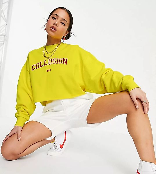 COLLUSION – Oversize-Sweatshirt mit College-Print in Gelb, Kombiteil günstig online kaufen
