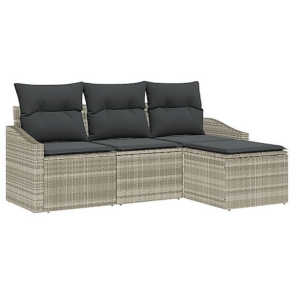 vidaXL Loungesofa 4-teiliges Garten Sofa Set mit Kissen Hellgrau Poly-Ratta günstig online kaufen