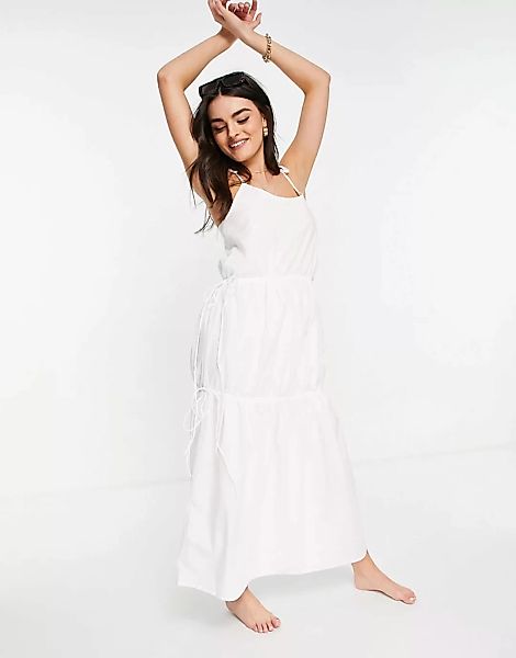 Zulu & Zephyr – Gestuftes Maxi-Strandkleid in Weiß günstig online kaufen