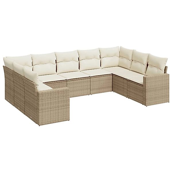 vidaXL 9-Tlg Garten-Sofagarnitur mit Kissen Beige Poly Rattan 3219388 günstig online kaufen
