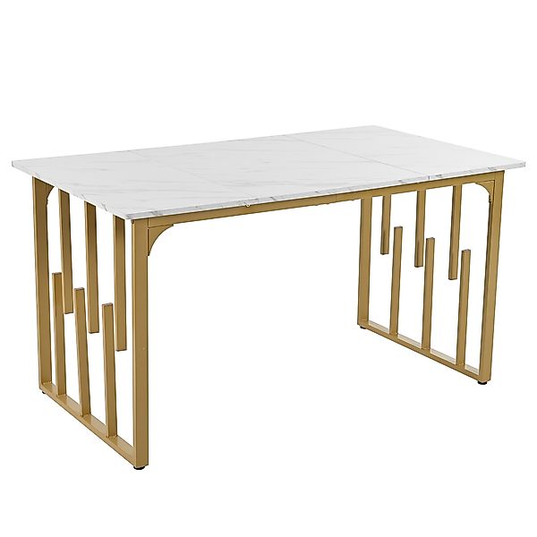 Rechteckiger Esstisch aus MDF mit modernem Marmormuster, 140x80x75 cm, Weiß günstig online kaufen