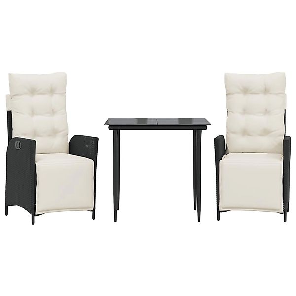 vidaXL 3-Tlg Garten-Essgruppe mit Kissen Schwarz Poly Rattan 3213378 günstig online kaufen
