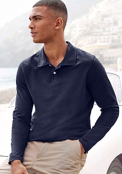 Beachtime Langarm-Poloshirt aus Baumwoll-Piqué - mit Knopfleiste günstig online kaufen