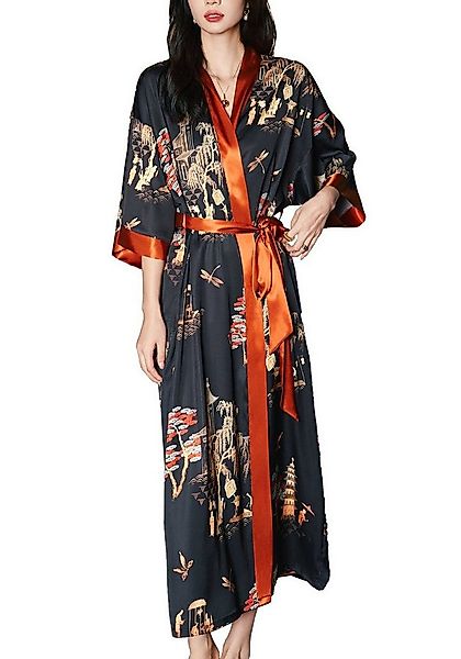 Vivi Idee Morgenmantel Bademantel Schlafmantel kimono lang leicht satin Sau günstig online kaufen