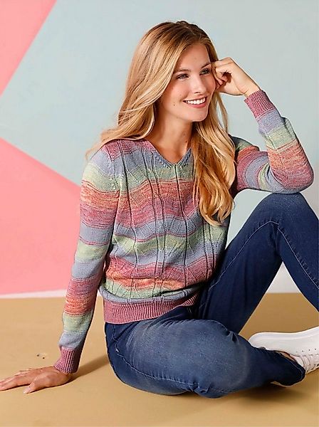 Sieh an! Strickpullover V-Ausschnitt-Pullover . mit Ajourstrickmuster im Fa günstig online kaufen