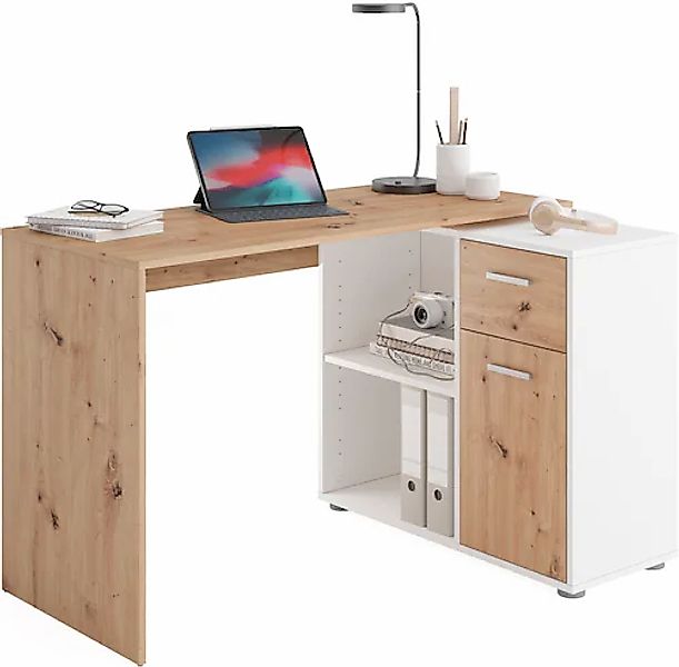 FMD Eckschreibtisch »AUGSBURG«, Schreibtisch/Sideboard m. Stauraum, beidsei günstig online kaufen