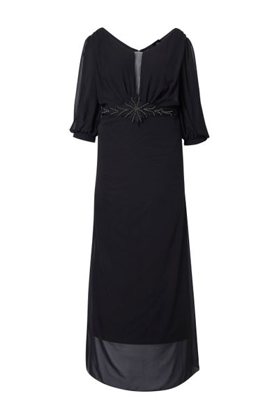Ulla Popken Cocktailkleid Chiffon-Maxikleid doppellagig V-Ausschnitt günstig online kaufen