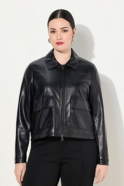 Ulla Popken Lederjacke Jacke Lederoptik Oversized Hemdkragen günstig online kaufen