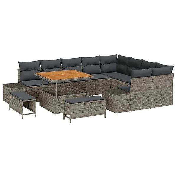 vidaXL Gartensofa-Set mit Kissen mit Speicher 12 Stk Grau Poly Rattan 33647 günstig online kaufen