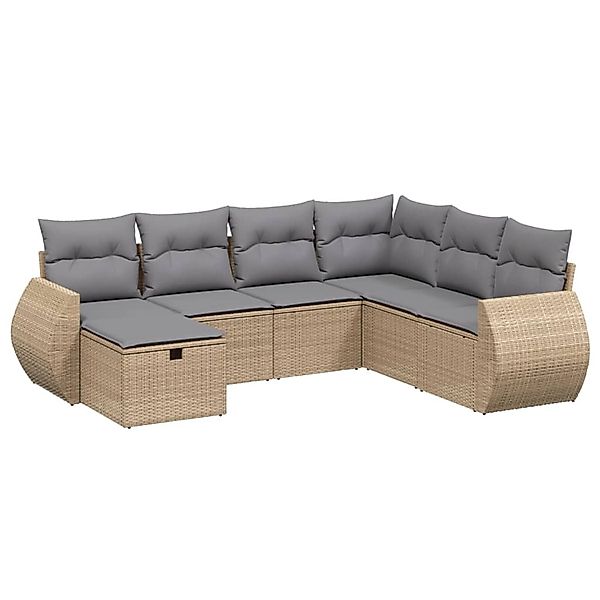 vidaXL 7-Tlg Garten-Sofagarnitur mit Kissen Beige Poly Rattan 3264145 günstig online kaufen