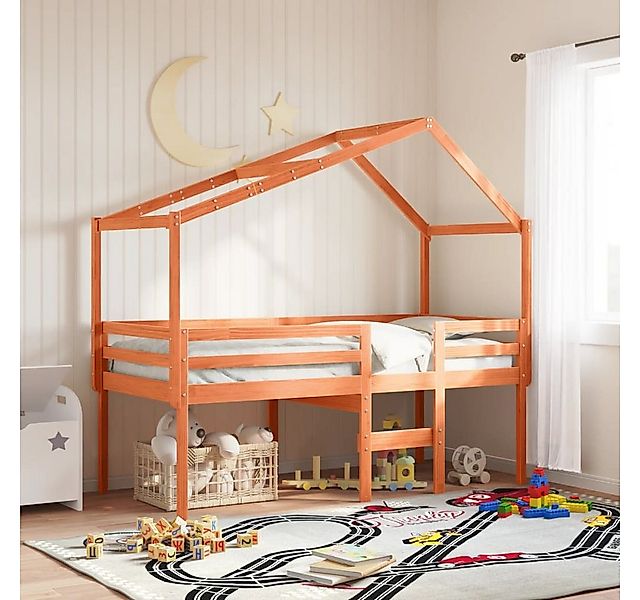 vidaXL Bett, Hochbett mit Dach Wachsbraun 90x190 cm Massivholz Kiefer günstig online kaufen
