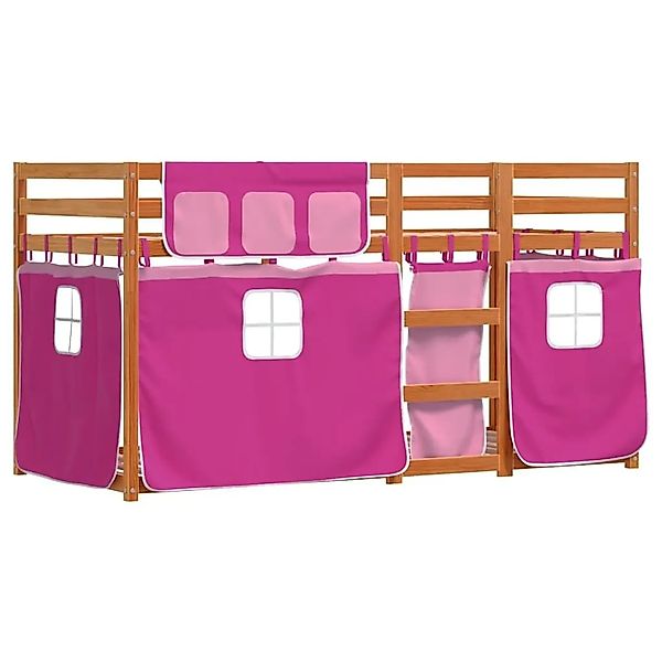 vidaXL Etagenbett mit Vorhängen Rosa 80x200 cm Massivholz Kiefer 3283924 günstig online kaufen