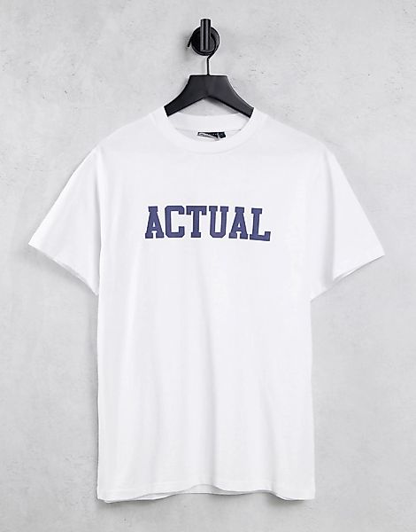 ASOS – Actual – T-Shirt mit „Athleisure“-Logoprint auf der Brust in Weiß günstig online kaufen