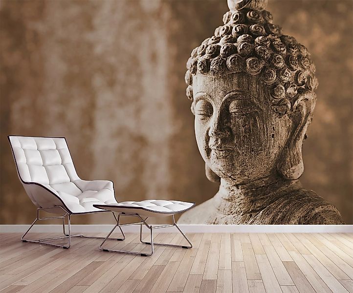 Fototapete Buddha Statue Asiatisch Braun Grau 3,50 m x 2,55 m FSC® günstig online kaufen