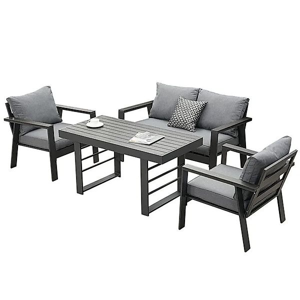 MeXo Aluminium Dining Lounge Outdoor mit Esstisch für 4 Personen Grau günstig online kaufen