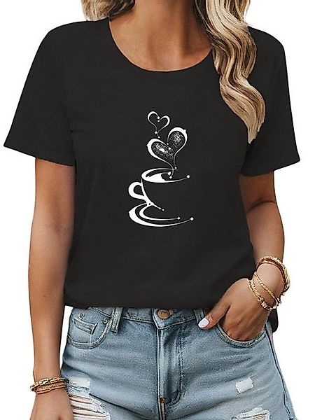 PYL Kurzarmshirt Damen Bequemes Sommer Kurzarmbluse Locker Kaffee Print-Shi günstig online kaufen
