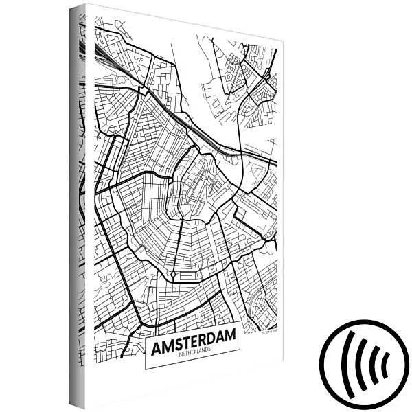 Leinwandbild Straßen von Amsterdam - SW-Stadtkarte der niederländischen Sta günstig online kaufen