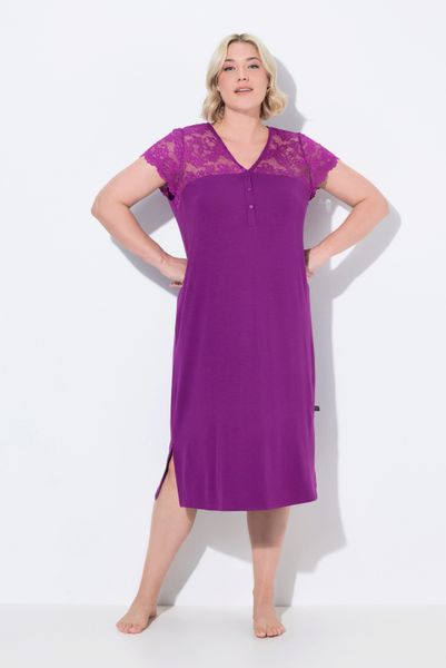 Ulla Popken Nachthemd Nachthemd Spitze V-Ausschnitt günstig online kaufen