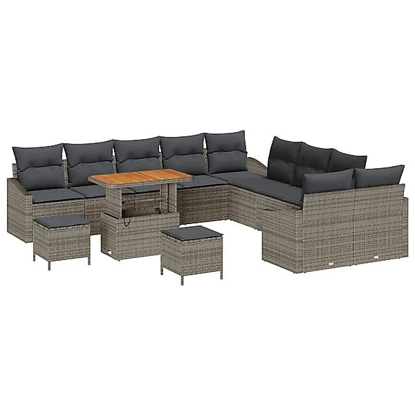 vidaXL Gartensofa-Set mit Kissen mit Speicher 13 Stk Grau Poly Rattan 33646 günstig online kaufen