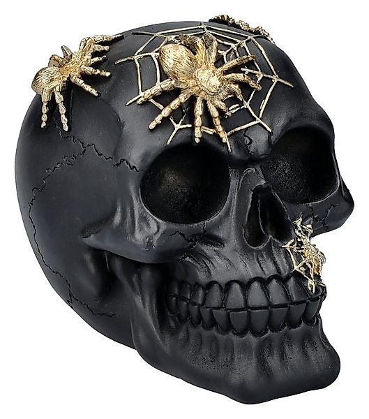 Figuren Shop GmbH Dekofigur Totenkopf Figur schwarz-gold mit Spinnen - Goth günstig online kaufen