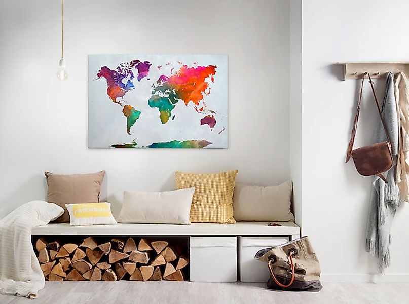 Bricoflor Wandbild Mit Weltkarte Bunt Wasserfarben Leinwand Bild Ideal Für günstig online kaufen
