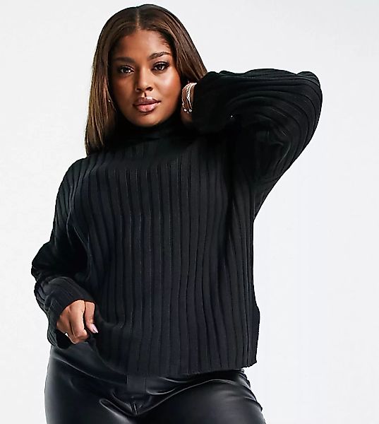 Threadbare Plus – Etta – Pullover mit breitem Rollkragen in Schwarz günstig online kaufen