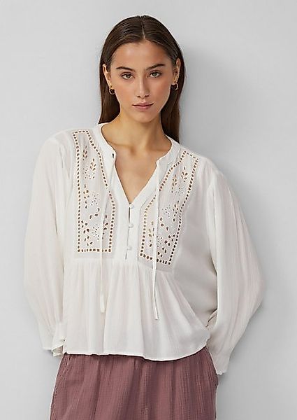 QS Langarmbluse Viskosemix-Bluse mit Lochstickerei günstig online kaufen